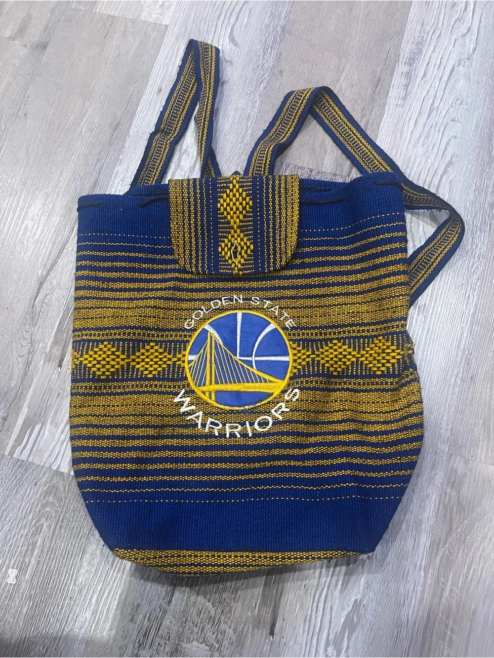 & Other Stories Blue and Yellow Woven Golden State Warriors Backpack Tote